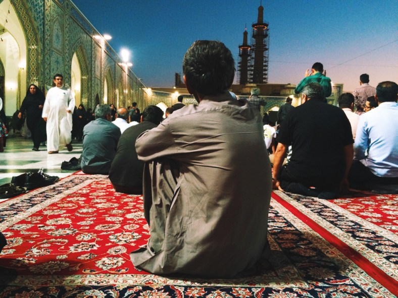 The last Maghreb prayer at Imam Reza Shrine, Alghadeer area